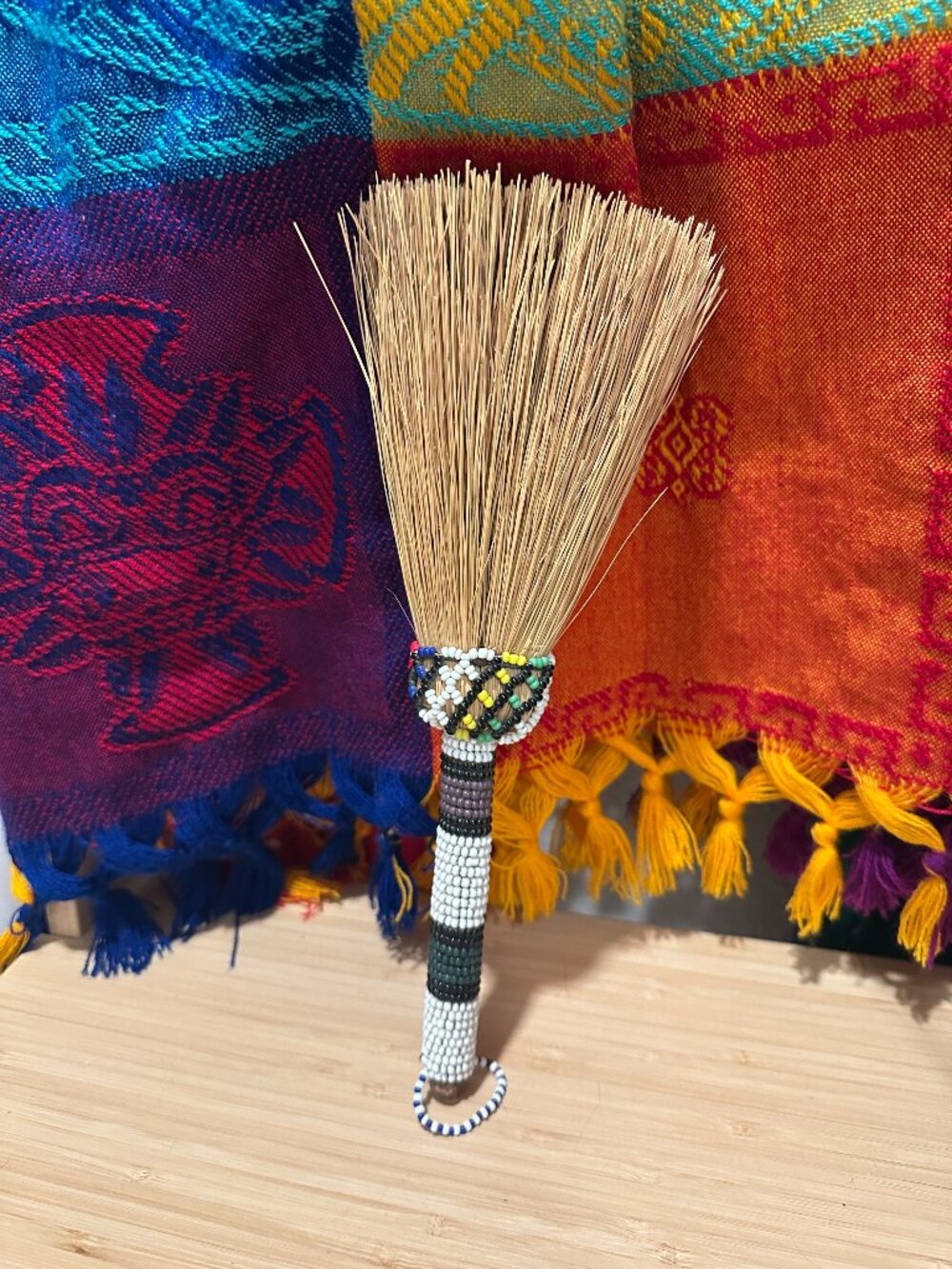 Antique handmade beaded whisk broom